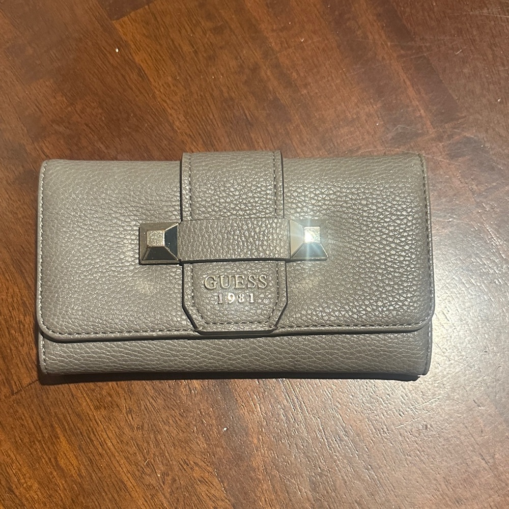 GUESS Taupe Leather Wallet with Metallic Detail